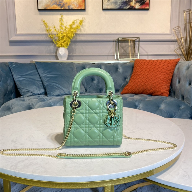 MINI LADY Dior BAG Cannage Lambskin Enamel Green High