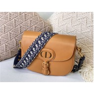 LARGE Dior BOBBY BAG Box Calfskin with Blue Dior Oblique Embroidered Strap Camel High