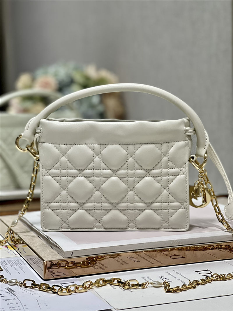 LADY DIOR TOP HANDLE DRAWSTRING MINI BAG White High