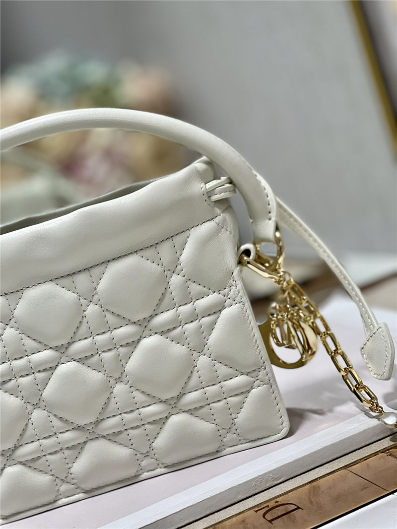 LADY DIOR TOP HANDLE DRAWSTRING MINI BAG White High