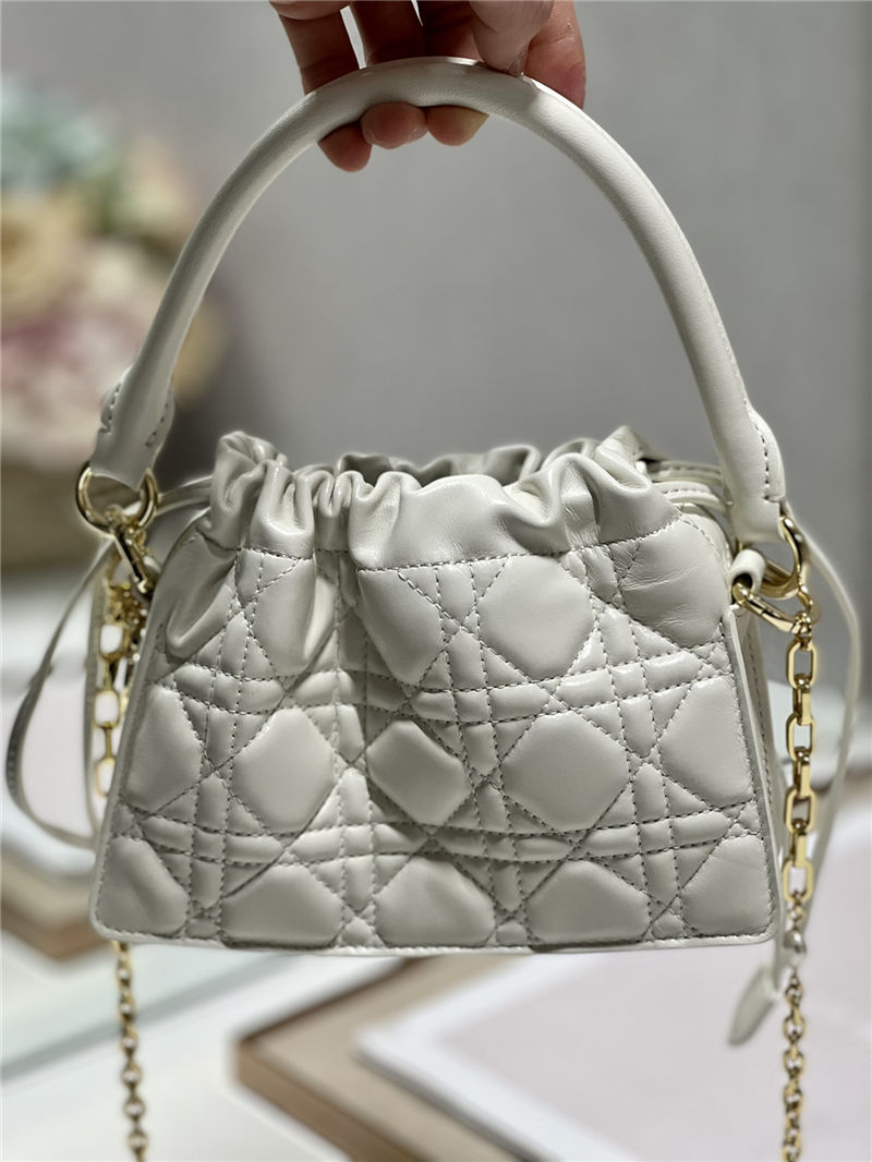 LADY DIOR TOP HANDLE DRAWSTRING MINI BAG White High