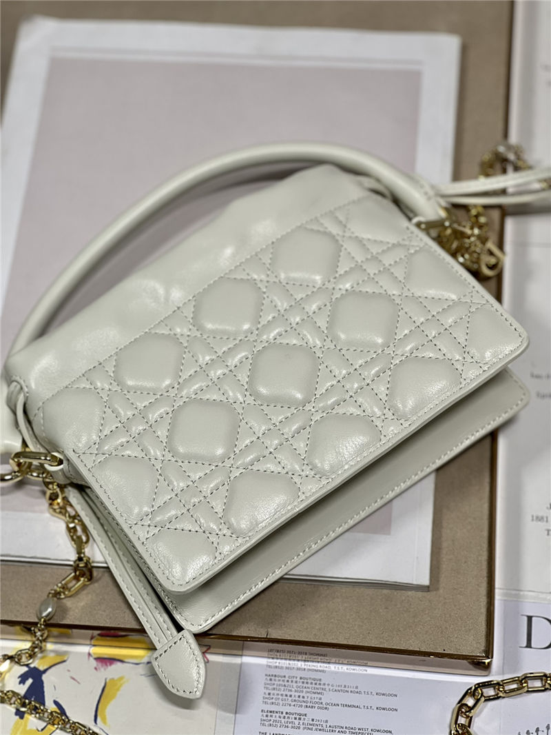 LADY DIOR TOP HANDLE DRAWSTRING MINI BAG White High