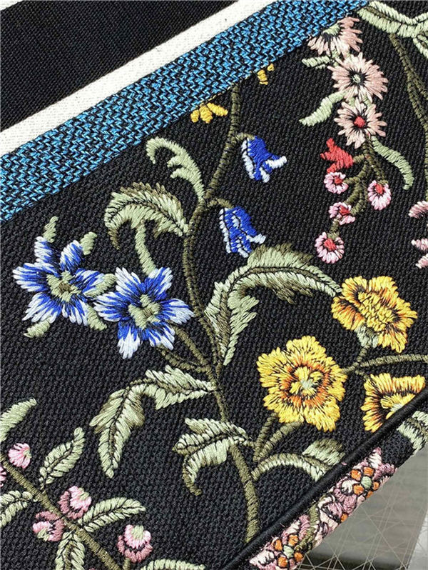 LARGE Dior BOOK TOTE Dior Petites Fleurs Embroidery Black High