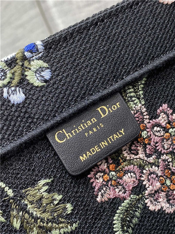 LARGE Dior BOOK TOTE Dior Petites Fleurs Embroidery Black High