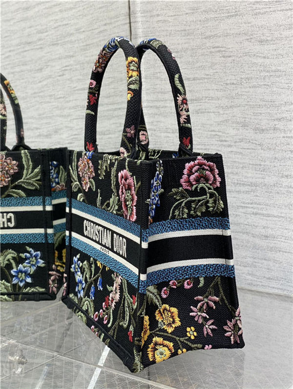 SMALL Dior BOOK TOTE Dior Petites Fleurs Embroidery Black High