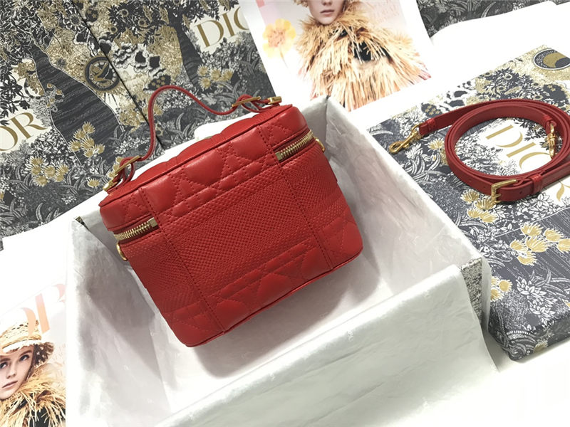 SMALL DiorTRAVEL VANITY CASE Poppy Red Cannage Lambskin High