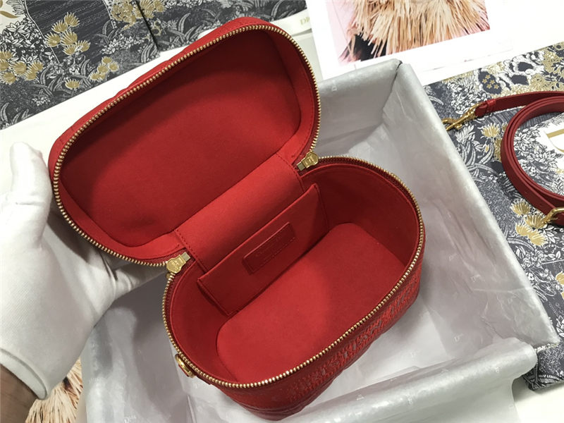 SMALL DiorTRAVEL VANITY CASE Poppy Red Cannage Lambskin High