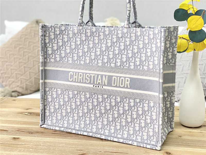 LARGE Dior BOOK TOTE Dior Oblique Embroidery Grey High