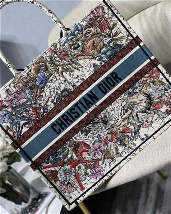 LARGE Dior BOOK TOTE Latte Multicolor Dior Constellation Embroidery High