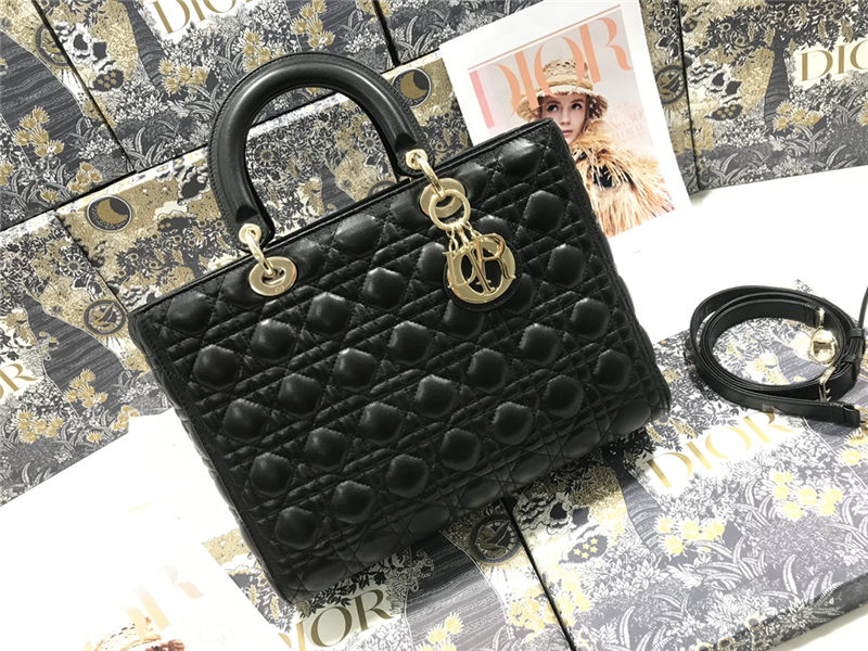 LARGE LADY Dior BAG Cannage Lambskin Black High