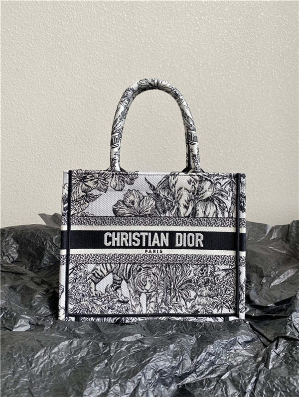 SMALL Dior BOOK TOTE Toile de Jouy Voyage Embroidery Black/White High