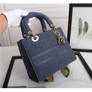 MEDIUM LADY D-LITE BAG Cannage Embroidery Dark Denim Blue High