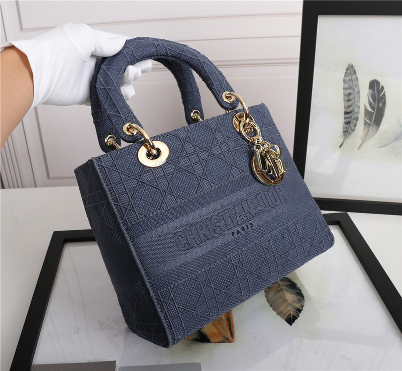 MEDIUM LADY D-LITE BAG Cannage Embroidery Dark Denim Blue High