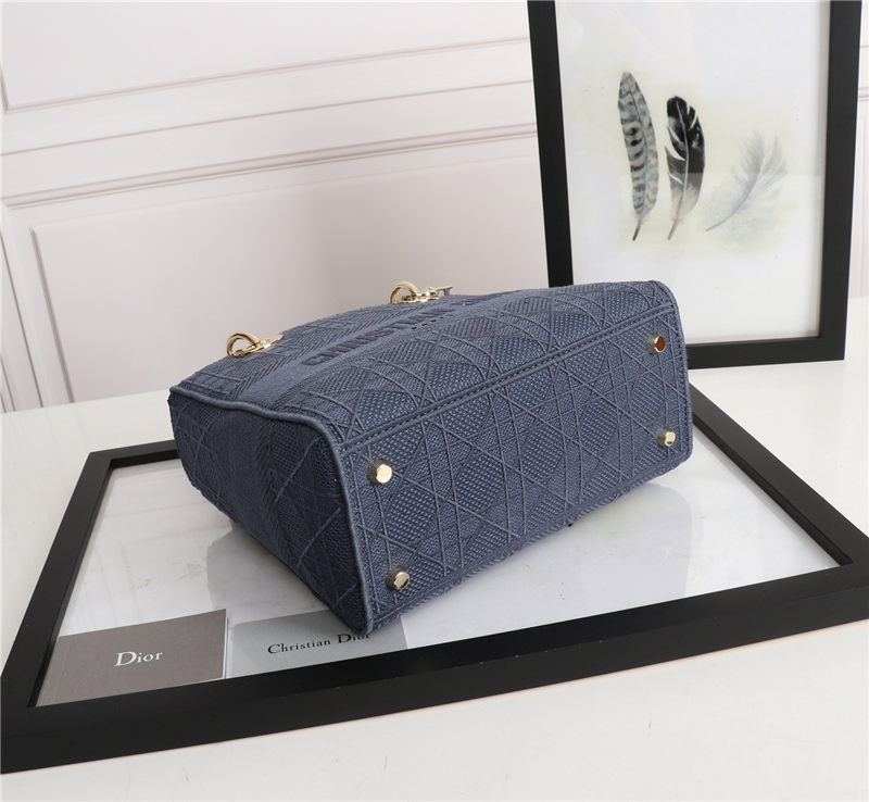 MEDIUM LADY D-LITE BAG Cannage Embroidery Dark Denim Blue High