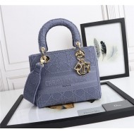 MEDIUM LADY D-LITE BAG Cannage Embroidery Denim Blue High