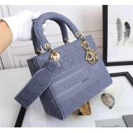 MEDIUM LADY D-LITE BAG Cannage Embroidery Denim Blue High