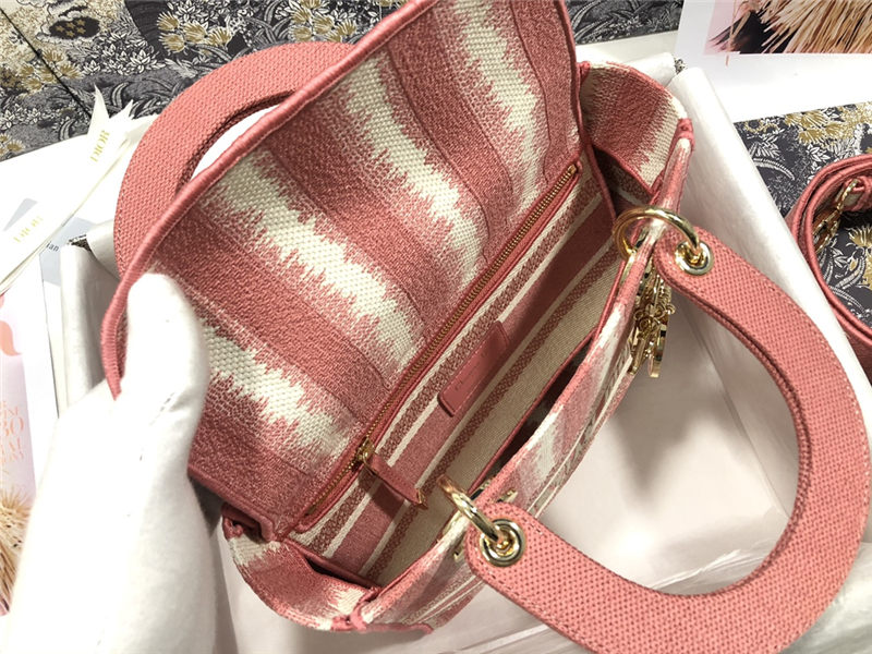 MEDIUM LADY D-LITE BAG Stripe Embroidery High