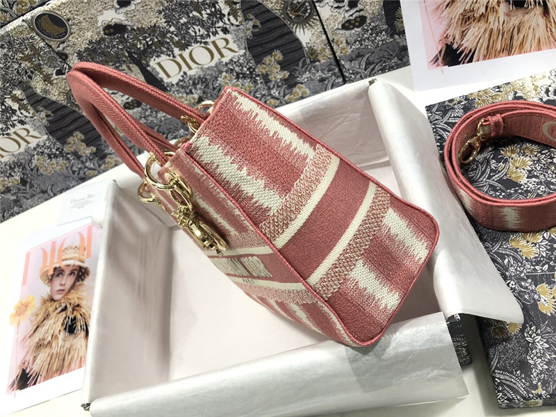 MEDIUM LADY D-LITE BAG Stripe Embroidery High