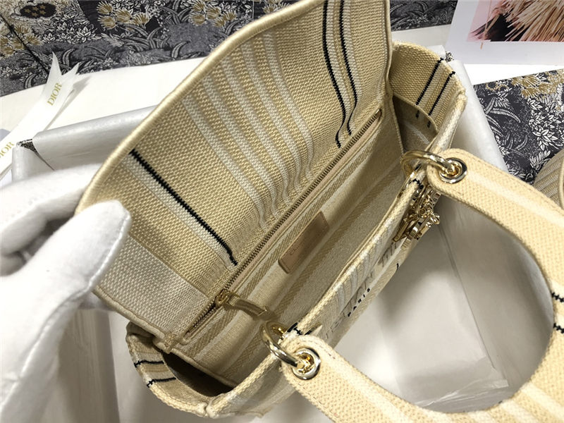 MEDIUM LADY D-LITE BAG Stripe Embroidery High