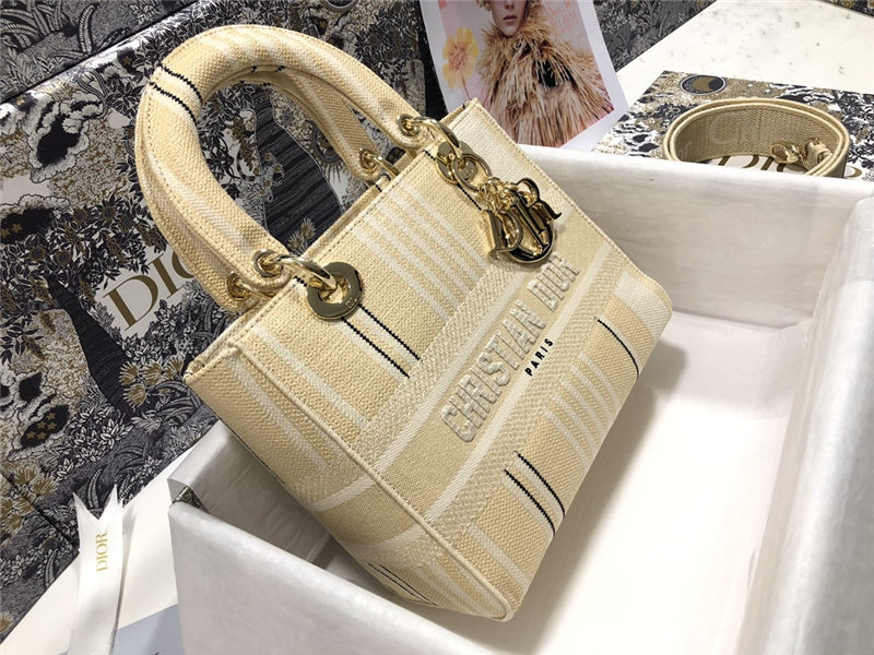 MEDIUM LADY D-LITE BAG Stripe Embroidery High