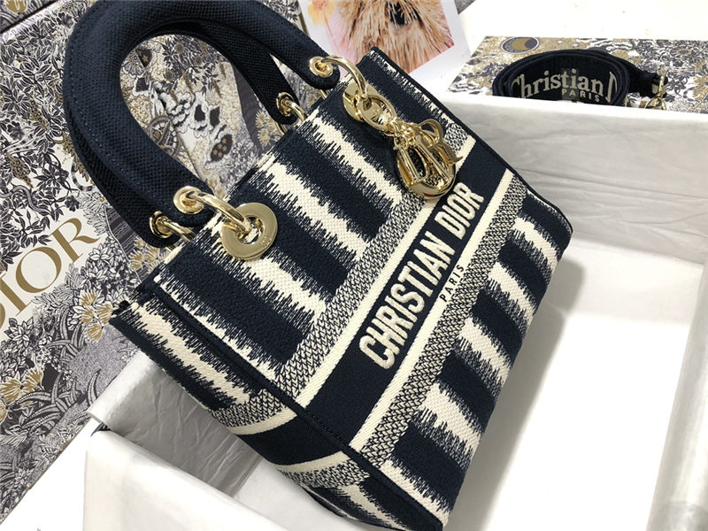 MEDIUM LADY D-LITE BAG Stripe Embroidery High