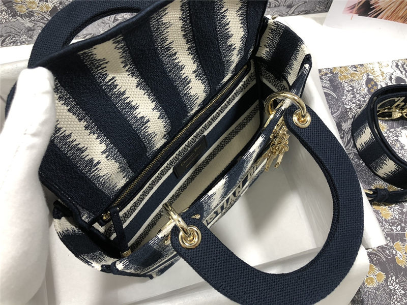 MEDIUM LADY D-LITE BAG Stripe Embroidery High