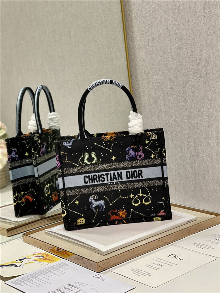 SMALL Dior BOOK TOTE Dior Pixel Zodiac Embroidery Black High