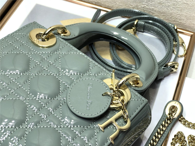 MINI LADY Dior BAG Patent Cannage Calfskin Grey Blue High