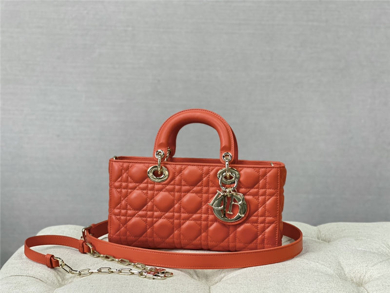 LADY D-JOY BAG MEDIUM Cannage Lambskin Orange High