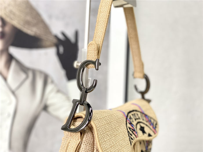 SADDLE BAG Jute Canvas Embroidered with Dior Union Motif High