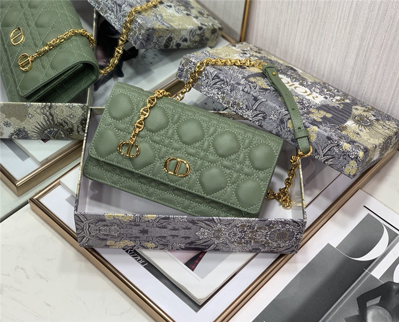 Dior CARO BELT POUCH WITH CHAIN Supple Cannage Calfskin Green High