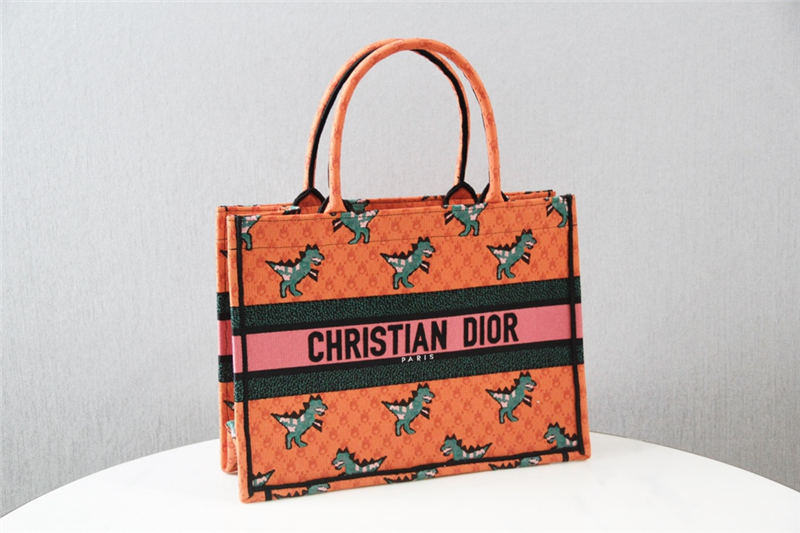 MEDIUM Dior BOOK TOTE Multicolor Dragon & Fire Embroidery Orange High