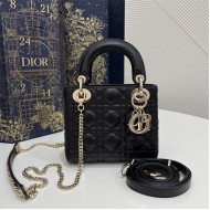 MINI LADY Dior BAG Cannage Lambskin Gold Metal Black High