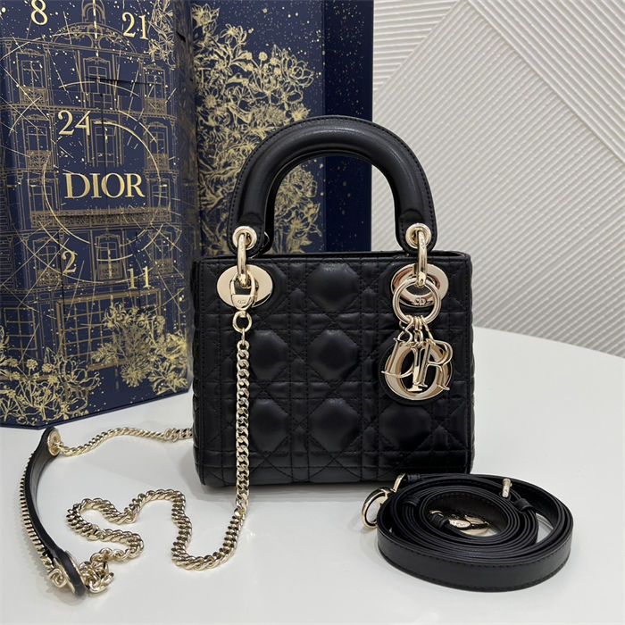 MINI LADY Dior BAG Cannage Lambskin Gold Metal Black High