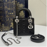 MINI LADY Dior BAG Cannage Lambskin Silver Metal Black High