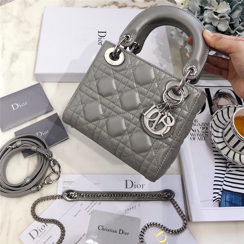 MINI LADY Dior BAG Cannage Lambskin Silver Metal Grey High