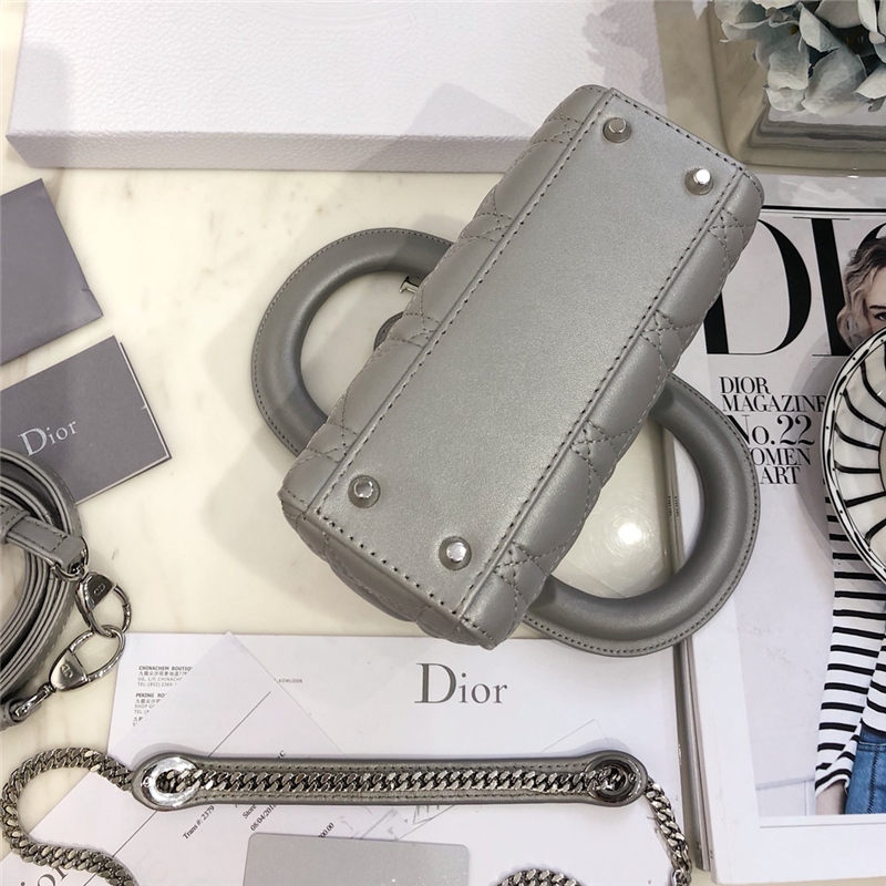 MINI LADY Dior BAG Cannage Lambskin Silver Metal Grey High