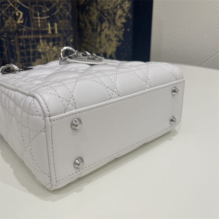 MINI LADY Dior BAG Cannage Lambskin Silver Metal White High