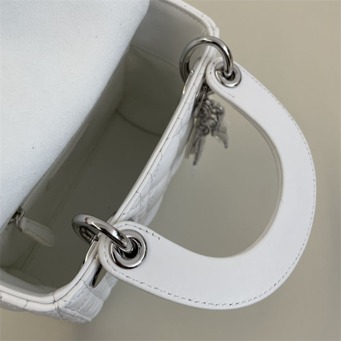 MINI LADY Dior BAG Cannage Lambskin Silver Metal White High