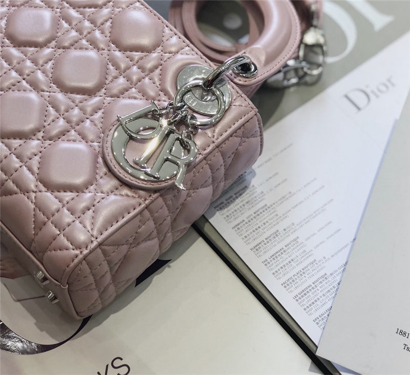 MINI LADY Dior BAG Cannage Lambskin Silver Metal Pink High