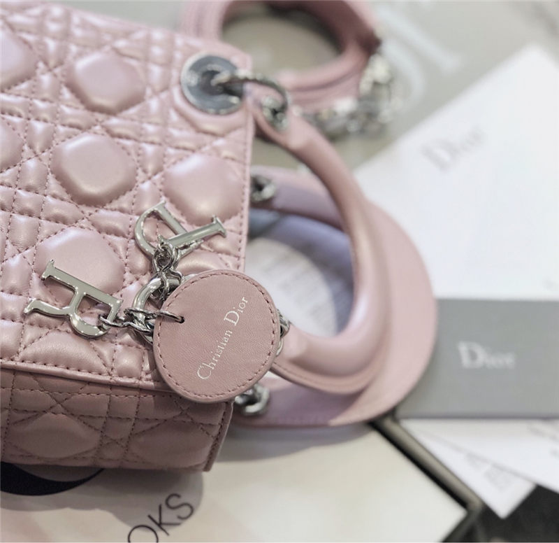 MINI LADY Dior BAG Cannage Lambskin Silver Metal Pink High