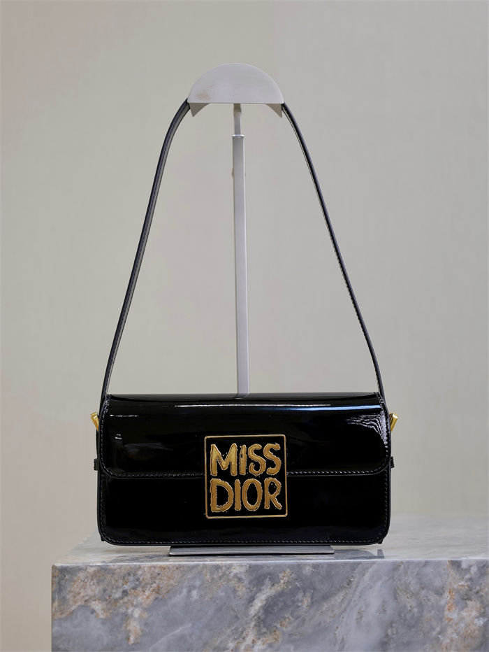 MISS DIOR FLAP BAG Patent Calfskin Black High