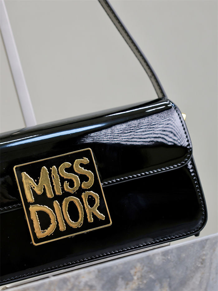 MISS DIOR FLAP BAG Patent Calfskin Black High