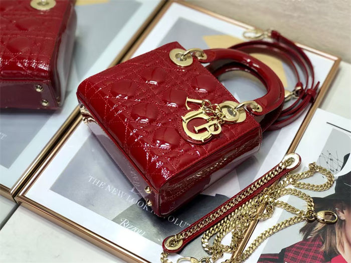 MINI LADY Dior BAG Patent Cannage Calfskin Red High