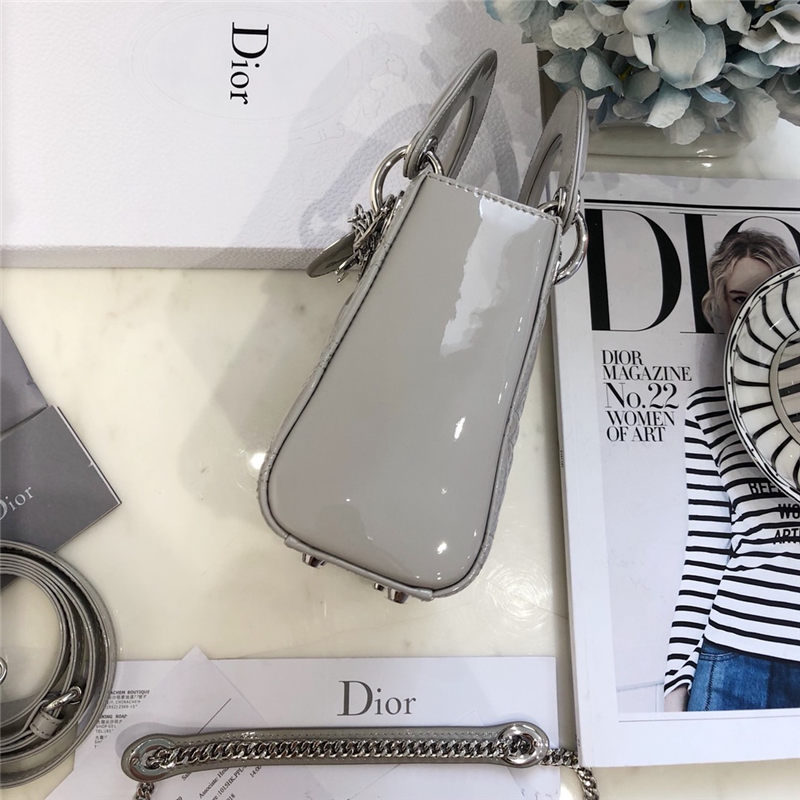 MINI LADY Dior BAG Patent Cannage Calfskin Silver Metal Grey High