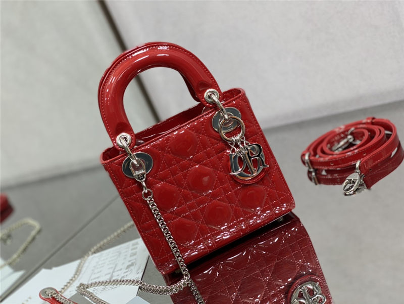 MINI LADY Dior BAG Patent Cannage Calfskin Silver Metal Cherry High