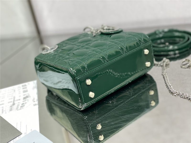 MINI LADY Dior BAG Patent Cannage Calfskin Silver Metal Dark Green High