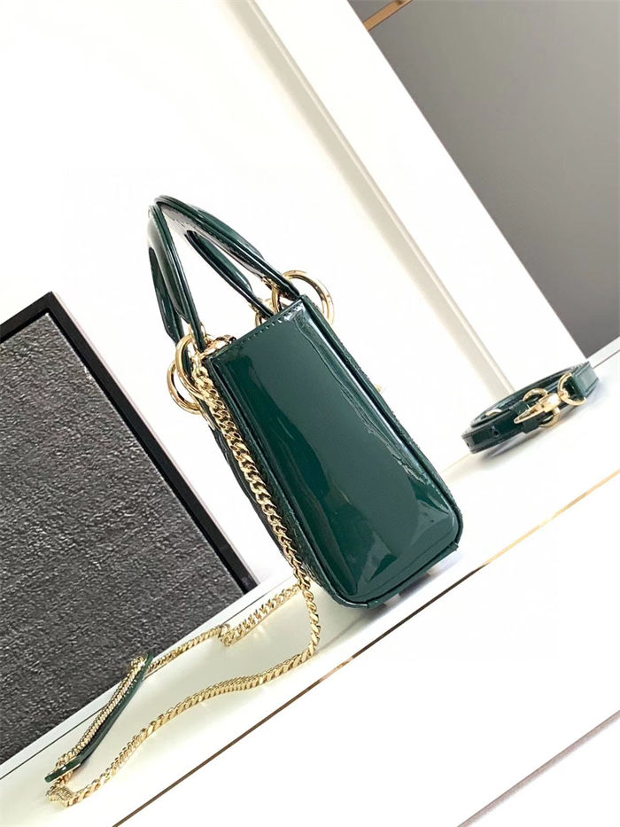 MINI LADY Dior BAG Patent Cannage Calfskin Dark Green High