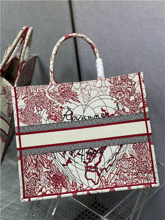 DiorAMOUR LARGE Dior BOOK TOTE Red and White D-Royaume d'Amour Embroidery High