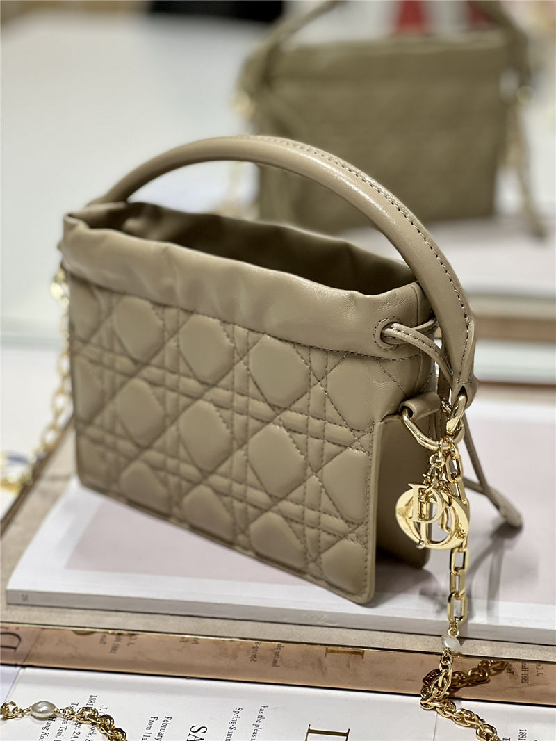 LADY DIOR TOP HANDLE DRAWSTRING MINI BAG Beige High